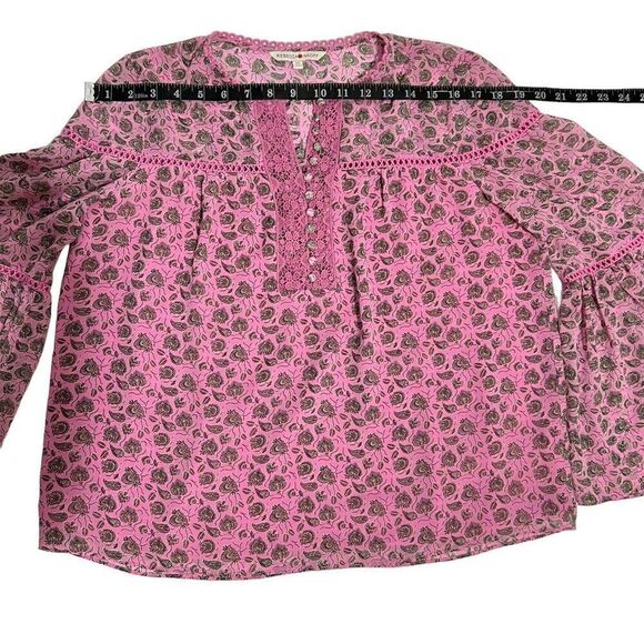 Rebecca Minkoff Paisley XSmall Bell Sleeve Blouse Pink Women’s Floral - Picture 10 of 13